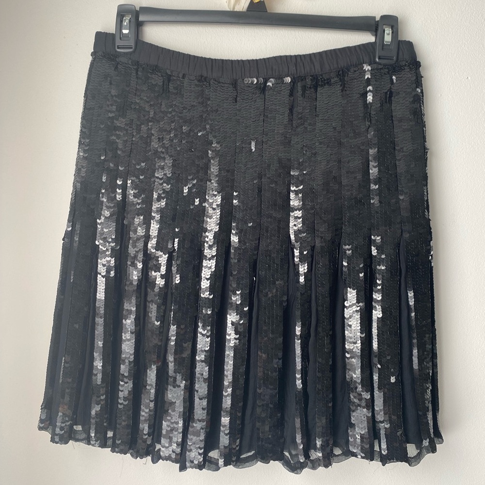 Scala Milan PARIS LOS ANGELES Black Sequin 100% Silk Lined Skirt Vintage